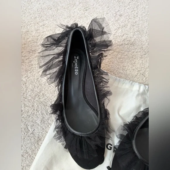 Repetto tulle trimmed black suede healed ballet shoe, size 41 - Picture 7 of 7